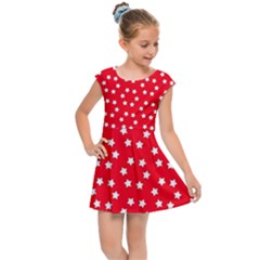 Christmas Pattern White Stars Red Kids Cap Sleeve Dress by Mariart