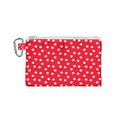Christmas Pattern White Stars Red Canvas Cosmetic Bag (small)