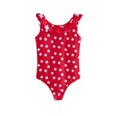 Christmas Pattern White Stars Red Kids  Frill Swimsuit by Mariart