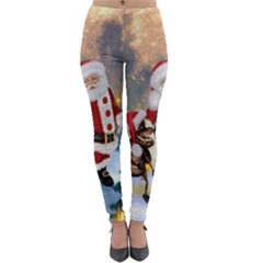 Merry Christmas, Santa Claus With Funny Cockroach In The Night Lightweight Velour Leggings by FantasyWorld7