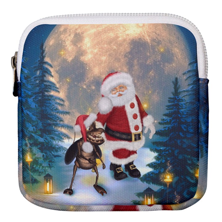 Merry Christmas, Santa Claus With Funny Cockroach In The Night Mini Square Pouch
