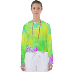 Fluorescent Yellow And Pink Abstract Garden Foliage Women s Slouchy Sweat by myrubiogarden