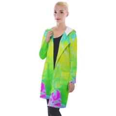 Fluorescent Yellow And Pink Abstract Garden Foliage Hooded Pocket Cardigan by myrubiogarden