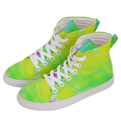 Fluorescent Yellow And Pink Abstract Garden Foliage Women s Hi-top Skate Sneakers by myrubiogarden