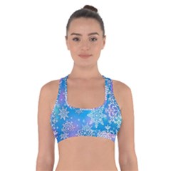 Snowflake Background Blue Purple Cross Back Sports Bra by Wegoenart