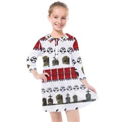 Halloween Borders Trick Or Treat Kids  Quarter Sleeve Shirt Dress by Wegoenart
