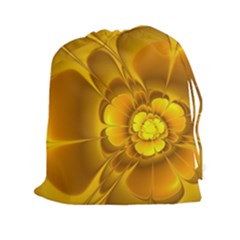 Fractal Yellow Flower Floral Drawstring Pouch (xxl) by Wegoenart
