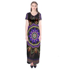 Fractal Vintage Colorful Decorative Short Sleeve Maxi Dress by Wegoenart