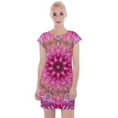 Flower Mandala Art Pink Abstract Cap Sleeve Bodycon Dress by Wegoenart