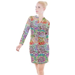 Dahlia Flower Colorful Art Collage Button Long Sleeve Dress by Wegoenart