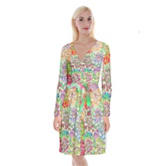 Dahlia Flower Colorful Art Collage Long Sleeve Velvet Front Wrap Dress by Wegoenart