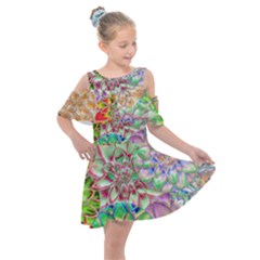 Dahlia Flower Colorful Art Collage Kids  Shoulder Cutout Chiffon Dress by Wegoenart