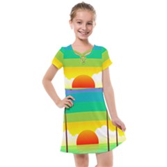 Seaside Sunrise Colorful Ocean Sea Kids  Cross Web Dress by Wegoenart