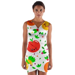 Pattern Fruit Fruits Orange Green Wrap Front Bodycon Dress by Wegoenart