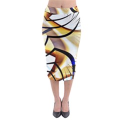 Pattern Fractal Gold Pointed Midi Pencil Skirt