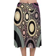 Art Retro Design Vintage Velvet Flared Midi Skirt