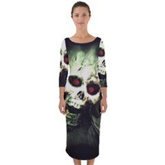 Screaming Skull Human Halloween Quarter Sleeve Midi Bodycon Dress