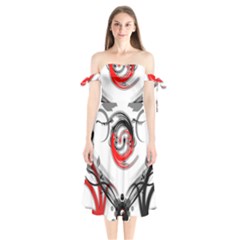 Abstract Fractal Digital Art Shoulder Tie Bardot Midi Dress by Wegoenart