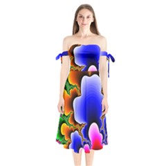 Fractal Background Pattern Color Shoulder Tie Bardot Midi Dress by Wegoenart