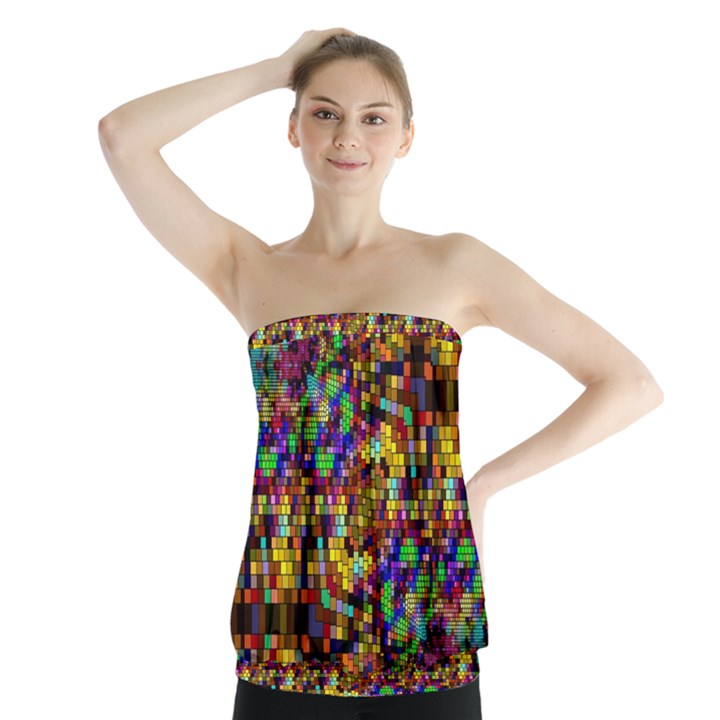 Color Mosaic Background Wall Strapless Top