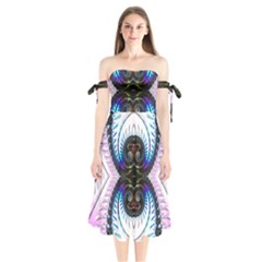 Pattern Texture Fractal Colorful Shoulder Tie Bardot Midi Dress by Wegoenart