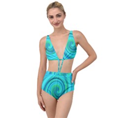 Groovy Cool Abstract Aqua Liquid Art Swirl Painting Tied Up Two Piece Swimsuit by myrubiogarden