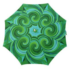 Groovy Abstract Turquoise Liquid Swirl Painting Straight Umbrellas by myrubiogarden