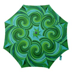 Groovy Abstract Turquoise Liquid Swirl Painting Hook Handle Umbrellas (small) by myrubiogarden
