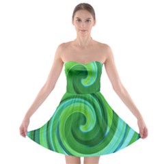 Groovy Abstract Turquoise Liquid Swirl Painting Strapless Bra Top Dress by myrubiogarden