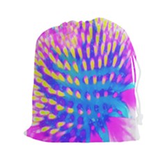 Pink, Blue And Yellow Abstract Coneflower Drawstring Pouch (xxl) by myrubiogarden