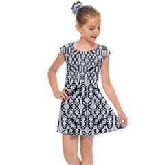 Black And White Intricate Modern Geometric Pattern Kids  Cap Sleeve Dress by dflcprintsclothing