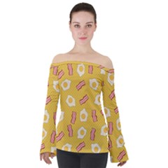 Bacon And Egg Pop Art Pattern Off Shoulder Long Sleeve Top