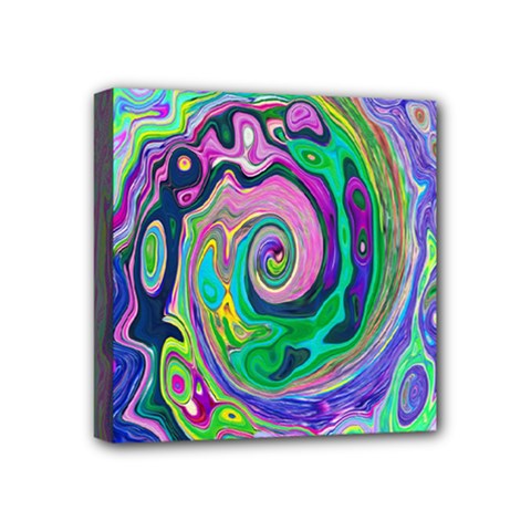 Groovy Abstract Aqua And Navy Lava Liquid Swirl Mini Canvas 4  X 4  (stretched) by myrubiogarden