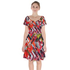 Maze Mazes Fabric Fabrics Color Short Sleeve Bardot Dress by Pakrebo