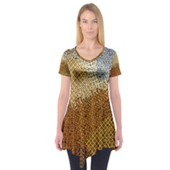 Color Colors Abstract Yellow Brown Short Sleeve Tunic  by Pakrebo