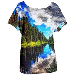 Color Lake Mountain Painting Women s Oversized Tee by Pakrebo