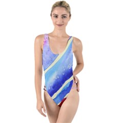 Painting Abstract Blue Pink Spots High Leg Strappy Swimsuit by Pakrebo