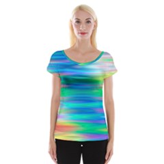 Wave Rainbow Bright Texture Cap Sleeve Top by Pakrebo