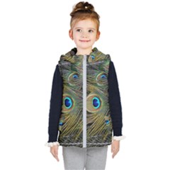 Peacock Tail Feathers Close Up Kids  Hooded Puffer Vest by Pakrebo