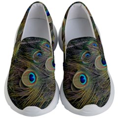Peacock Tail Feathers Close Up Kids  Lightweight Slip Ons