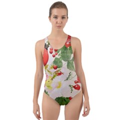 Christmas Bird Floral Berry Cut-out Back One Piece Swimsuit by Pakrebo