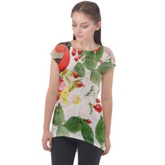 Christmas Bird Floral Berry Cap Sleeve High Low Top by Pakrebo