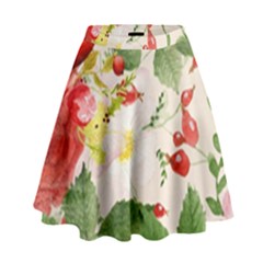 Christmas Bird Floral Berry High Waist Skirt by Pakrebo
