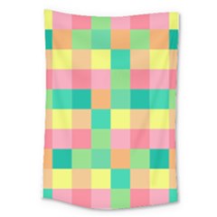 Checkerboard Pastel Squares Large Tapestry by Pakrebo