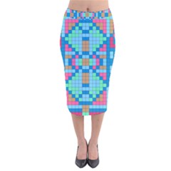 Checkerboard Squares Abstract Velvet Midi Pencil Skirt by Pakrebo