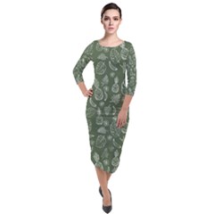 Tropical Pattern Quarter Sleeve Midi Velour Bodycon Dress by Valentinaart