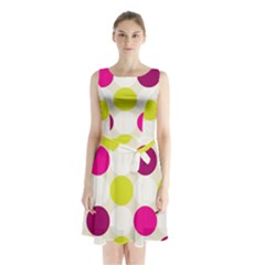 Polka Dots Spots Pattern Seamless Sleeveless Waist Tie Chiffon Dress by Pakrebo