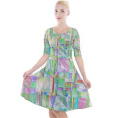 Pastel Quilt Background Texture Quarter Sleeve A-line Dress by Pakrebo