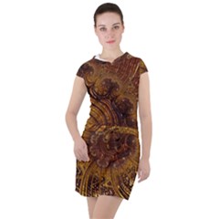 Copper Caramel Swirls Abstract Art Drawstring Hooded Dress by Pakrebo
