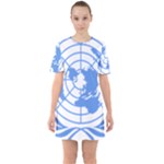 Blue Emblem of United Nations Sixties Short Sleeve Mini Dress